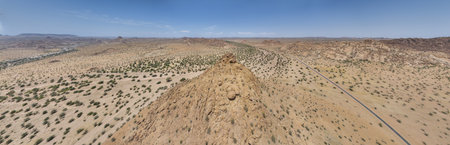 Drone panorama over the Namibian desert landscape near Twyfelfontein during the day in summerの写真素材