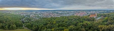 Drone panorama of the historic Bavarian town of Amberg in the morning light in summerの写真素材