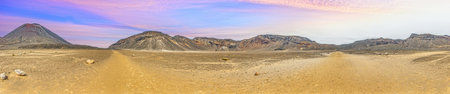 Desert path and volcanic mountains in Tongariro National Park New Zealandの写真素材