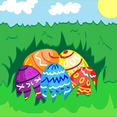 Easter eggs lying in the grassのイラスト素材