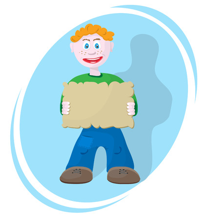 Young smiling man shows plateのイラスト素材