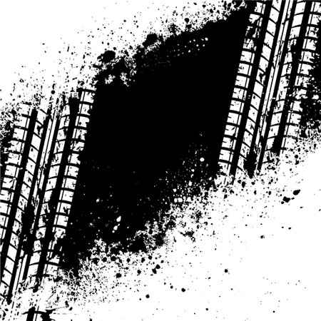 White tire track on black ink blotsのイラスト素材