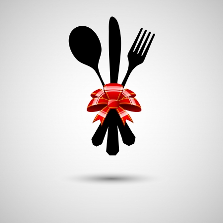 Silhouette of knife, fork and spoon on plate. eps10のイラスト素材