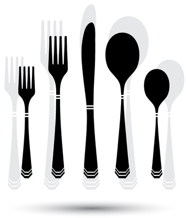 Cutlery silhouette with color lines on white. eps10のイラスト素材