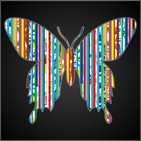 Big butterfly with color lines on black. eps10のイラスト素材