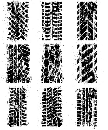 Set of nine tire tracks with ink blots. eps10のイラスト素材
