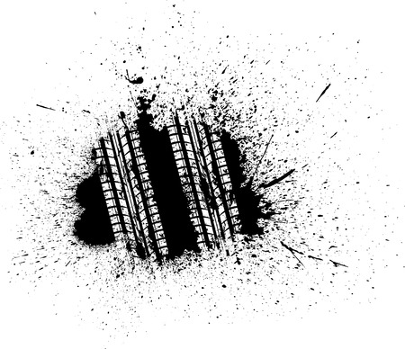 Black ink blots with white tire track silhouette. eps10のイラスト素材
