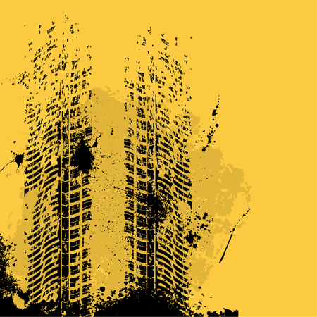 Orange background with black tire tracks and grunge. eps10のイラスト素材