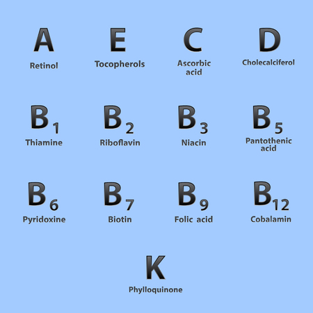Set of different vitamin icons isolated on blue. eps10のイラスト素材