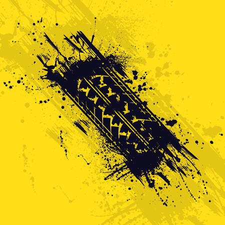 Black tire track silhouette with ink blotsのイラスト素材