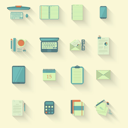 Set of flat office icons with long shadow.のイラスト素材