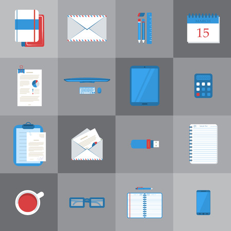 Set of different student or business work table icons.のイラスト素材