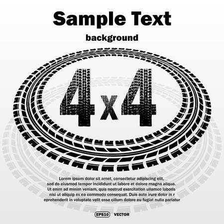 Black tire track silhouette in circle form with sample text.のイラスト素材