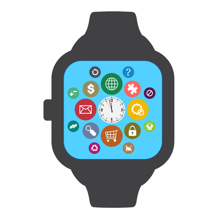 Gray smart watches silhouette with different iconsのイラスト素材