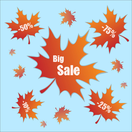Blue background with orange leaves and sale textのイラスト素材