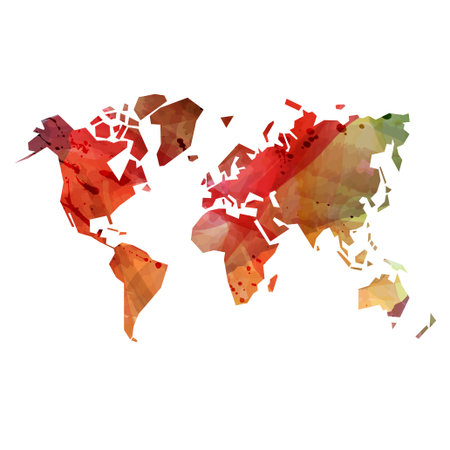 Abstract colorful watercolor background with world map silhouetteのイラスト素材