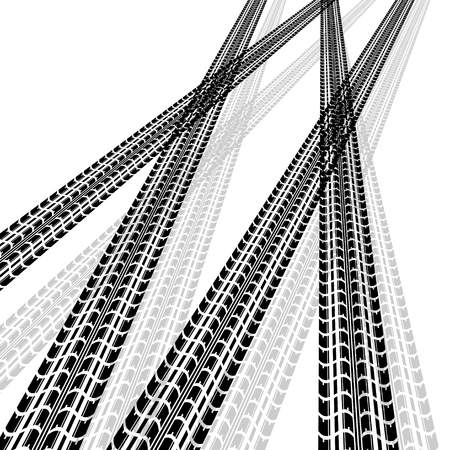 Black and gray tire track silhouettes in perspectiveのイラスト素材