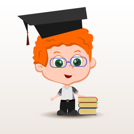 Schoolboy with books Vector illustration.のイラスト素材