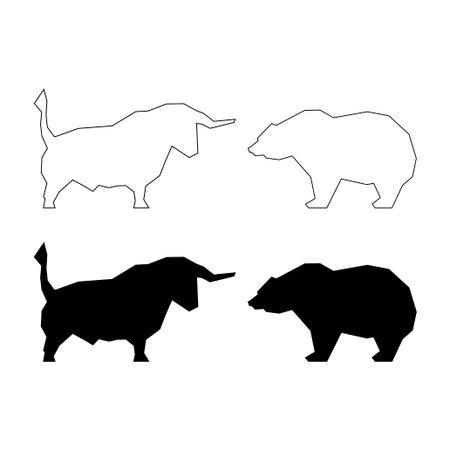 Bull and bear silhouette illustration on white background.のイラスト素材