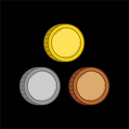 Three color coins illustration on black background.のイラスト素材