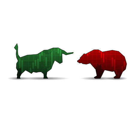 Bull and bear isolated on white backgroundのイラスト素材