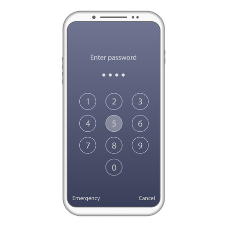White custom made mobile phone with locked screen isolated on white backgroundのイラスト素材