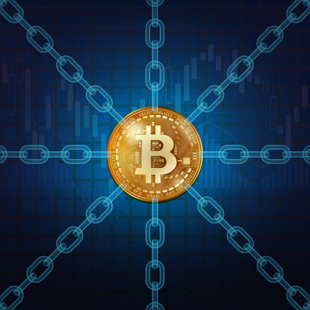 Bitcoin golden coin with chainsのイラスト素材