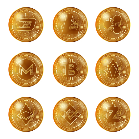 Golden cryptocurrency coins setのイラスト素材