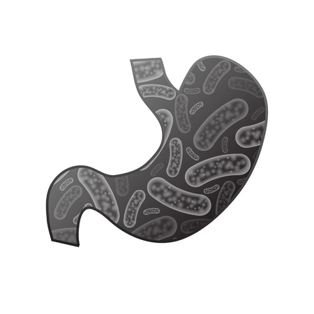 Human stomach silhouette witl ill bacterium insideのイラスト素材