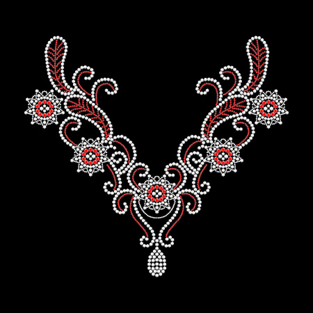 Red and white diamonds necklace jewellery isolated on black backgroundのイラスト素材