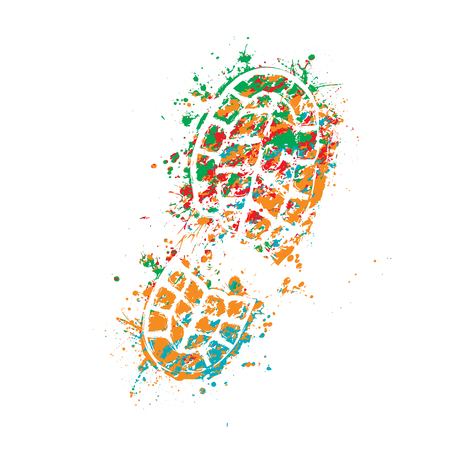 Grunge color silhouette of shoe print on white backgroundのイラスト素材