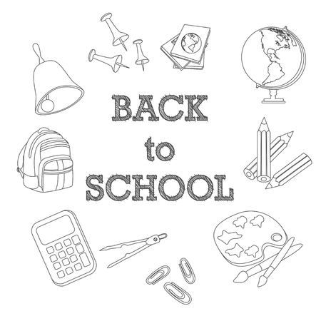 Set of different school equipment isolated on white backgroundのイラスト素材