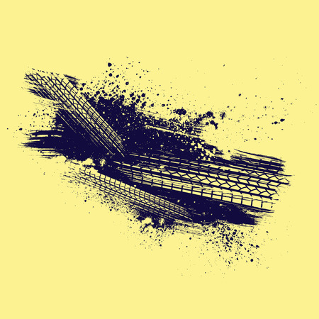 Yellow background with dark tire track and grunge splashのイラスト素材