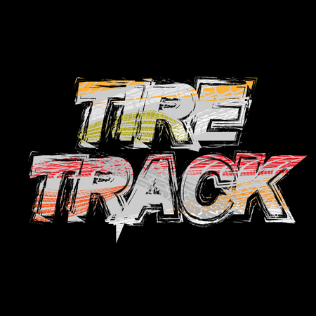 Tire track grunge text with different color silhouettesのイラスト素材