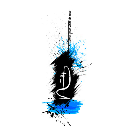 White background with abstract black and blue ink blots splashesのイラスト素材