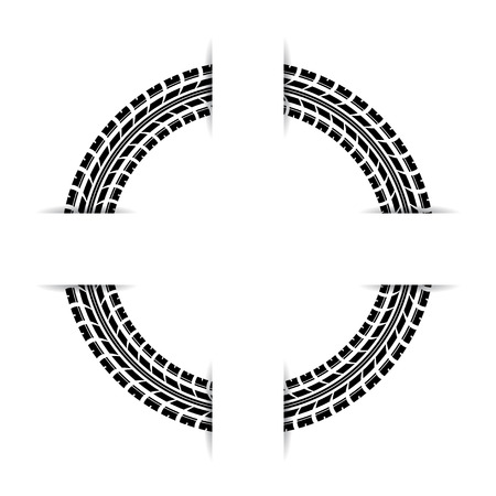 Circle tire track silhouette with white frames isolated on white backgroundのイラスト素材