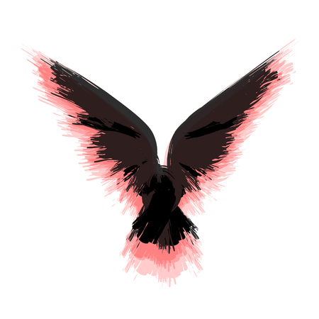 Black and red grunge bird silhouette isolated on white backgroundのイラスト素材