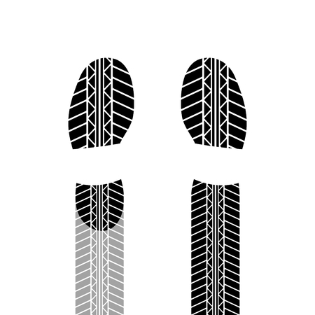 Shoes and tire track silhouettes isolated on white backgroundのイラスト素材