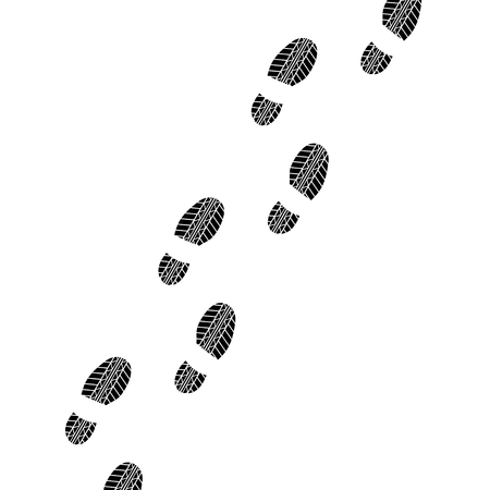 Black shoes prints with tire tracks inside isolated on white backgroundのイラスト素材
