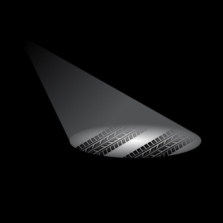 Black background with light ray and tire track pathのイラスト素材