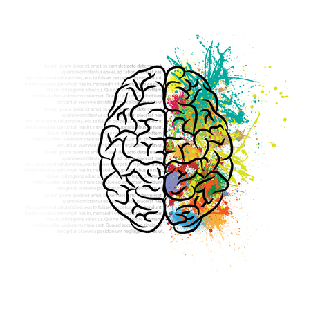 Human brain silhouette with color ink splashes and gray textのイラスト素材