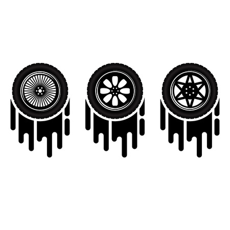 Set of three car wheels with black vertical tracksのイラスト素材