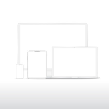 White custom made digital devices with empty screen isolated on white backgroundのイラスト素材