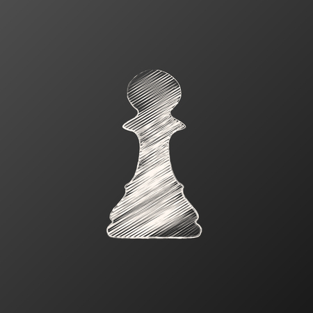 White outline chess pawn silhouette isolated on black backgroundのイラスト素材