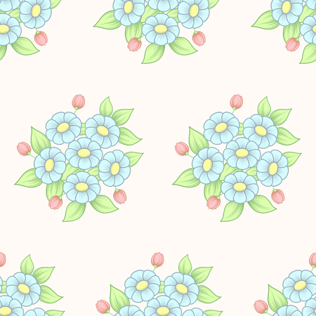 Seamless background with pastel color flowers. Daisy bouquettes patternのイラスト素材