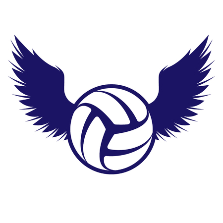 Dark blue outline volleyball symbol with wings silhouettesのイラスト素材