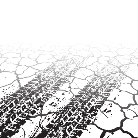 White cracked background with grunge tire tracksのイラスト素材