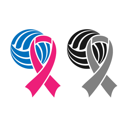 Black and color volleyball symbol with cancer ribbon isolated on white backgroundのイラスト素材