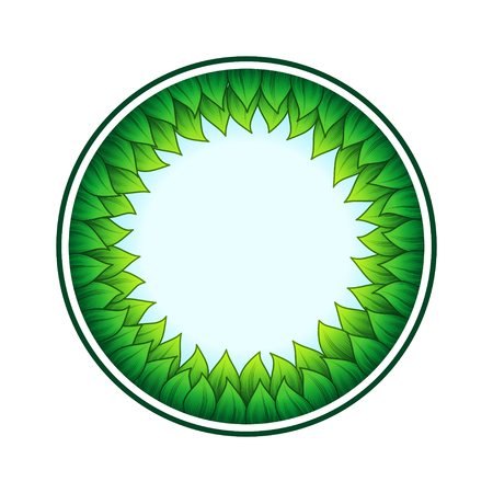 Blue circle frame with inner leaves isolated on white backgroundのイラスト素材