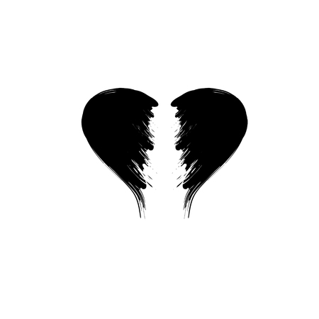 Broken heart grunge black silhouette isolated on white backgroundのイラスト素材